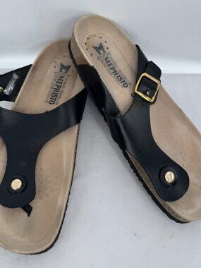 $210.00 NEW Mephisto Air Relax Black Leather Nubuck Sandals Shoes Mens Sz 42